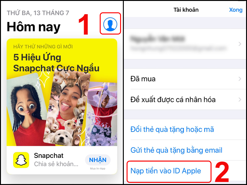 Nạp tiền cho iPhone từ App Store