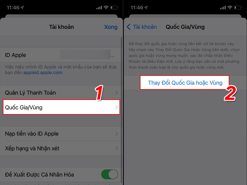 Thay đổi vùng, quốc gia Thay đổi vùng, quốc gia