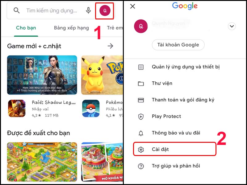 Chọn Cài đặt