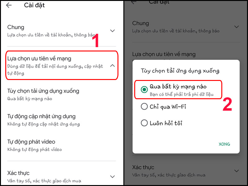 Chọn Qua bất kỳ mạng nào