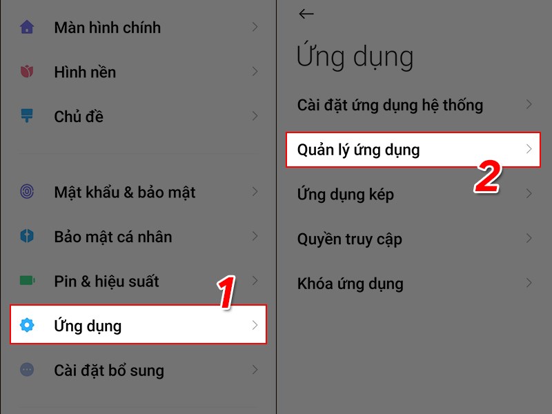 Vào cài đặt ứng dụng Vào cài đặt ứng dụng