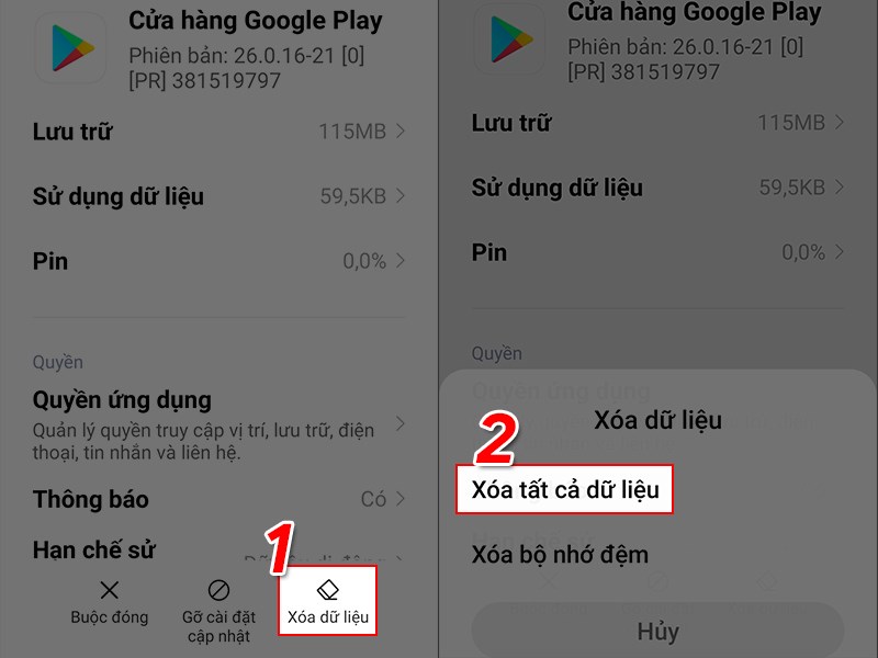 Xóa dữ liệu ứng dụng CH Play Xóa dữ liệu ứng dụng CH Play