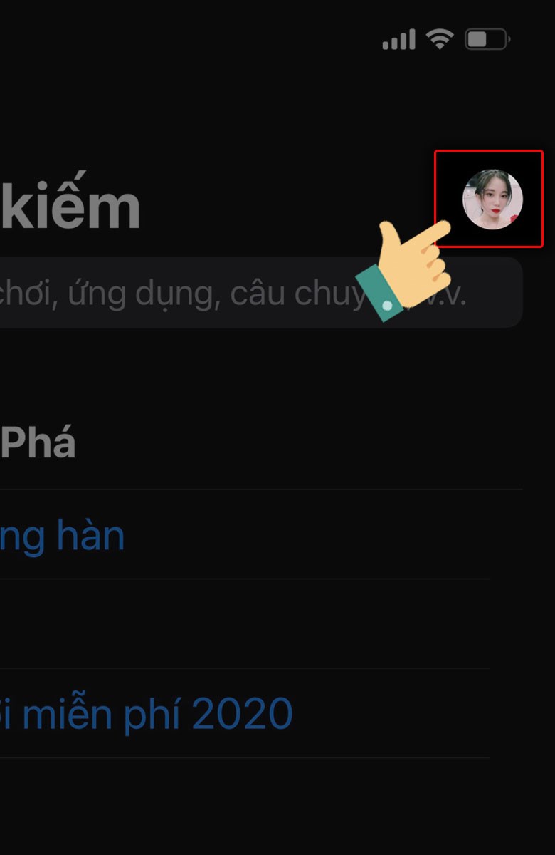 Nhấn chọn Biểu tượng Avatar cá nhân của bạn ở góc phải màn hình Nhấn chọn Biểu tượng Avatar cá nhân của bạn ở góc phải màn hình