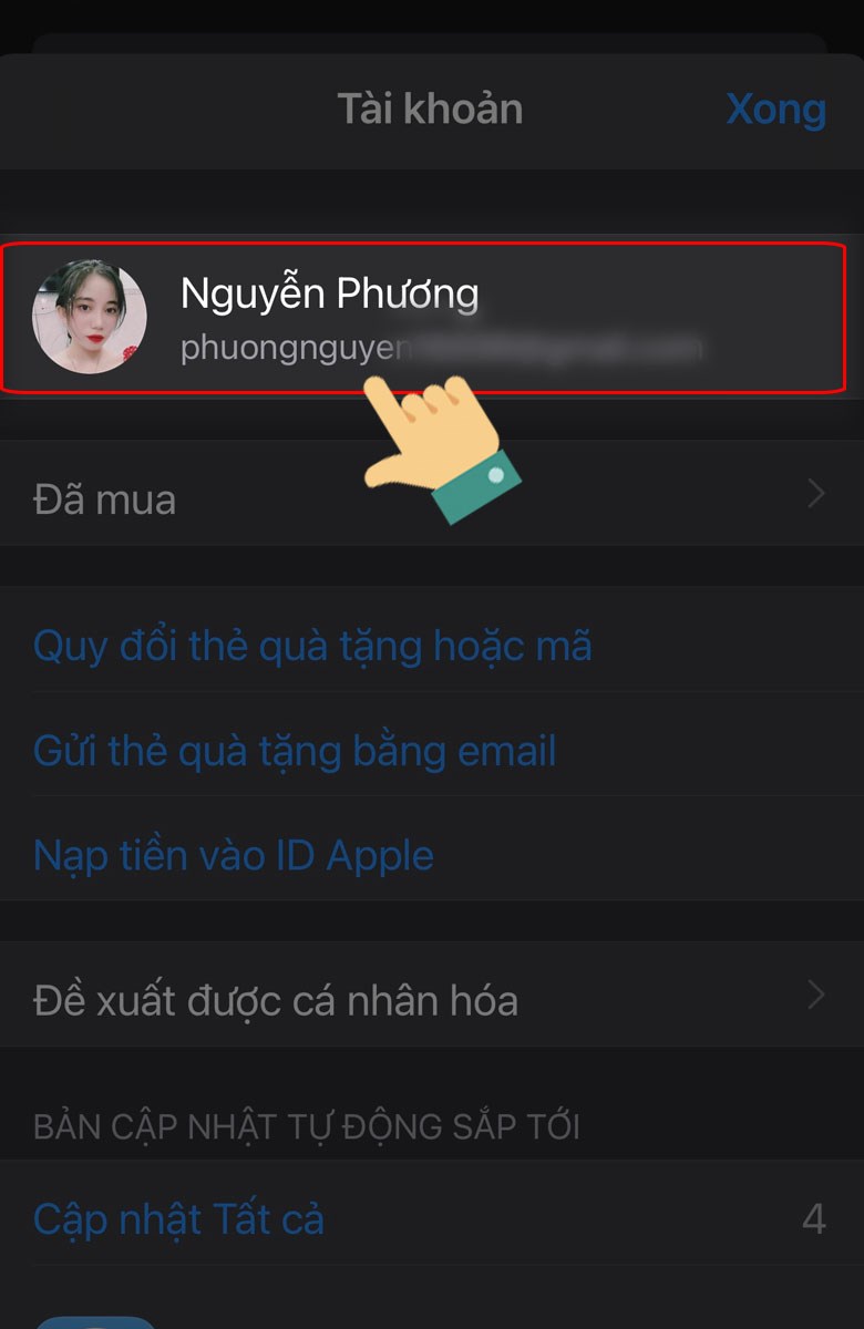 Chọn vào tên tài khoản Chọn vào tên tài khoản