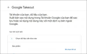 Truy cập vào trang Google Takeout