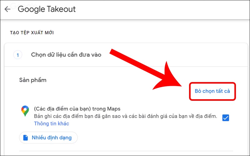 Nhấn vào bỏ chọn tất cả