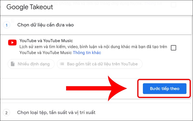 Nhấn vào bước tiếp theo