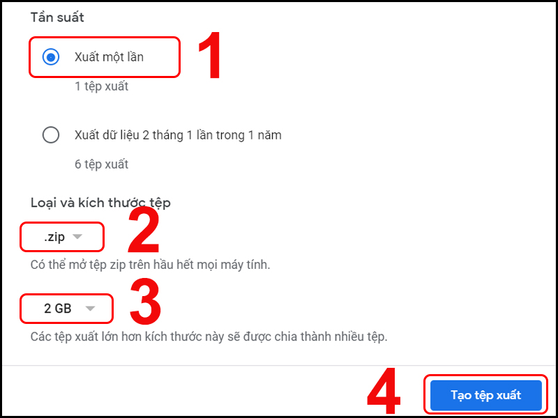 Tùy chọn tệp xuất theo ý muốn