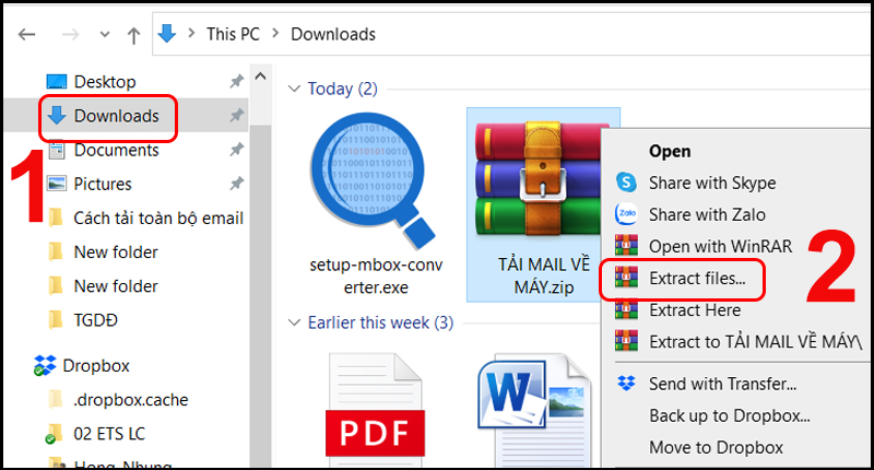 Giải nén tệp mail vừa tải về