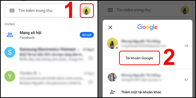 Vào mục tài khoản Google bằng Mail