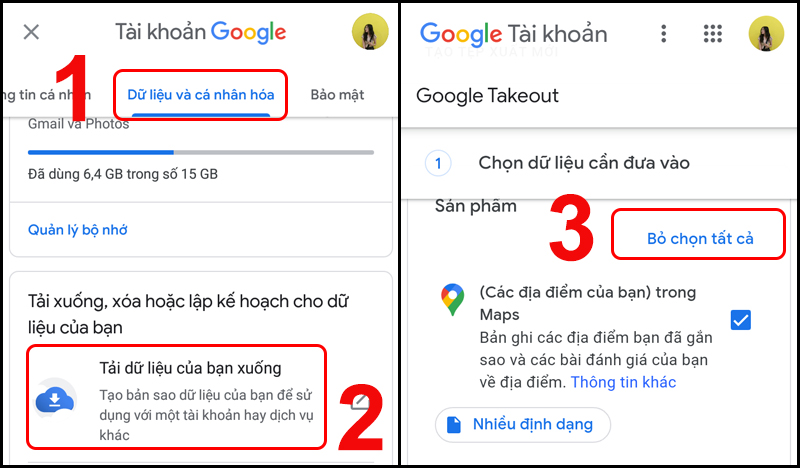 Chọn những mục mà bạn muốn tải về