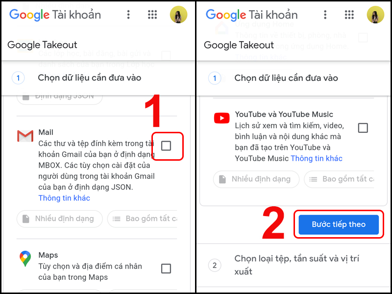 Chọn mail và sang bước tiếp theo