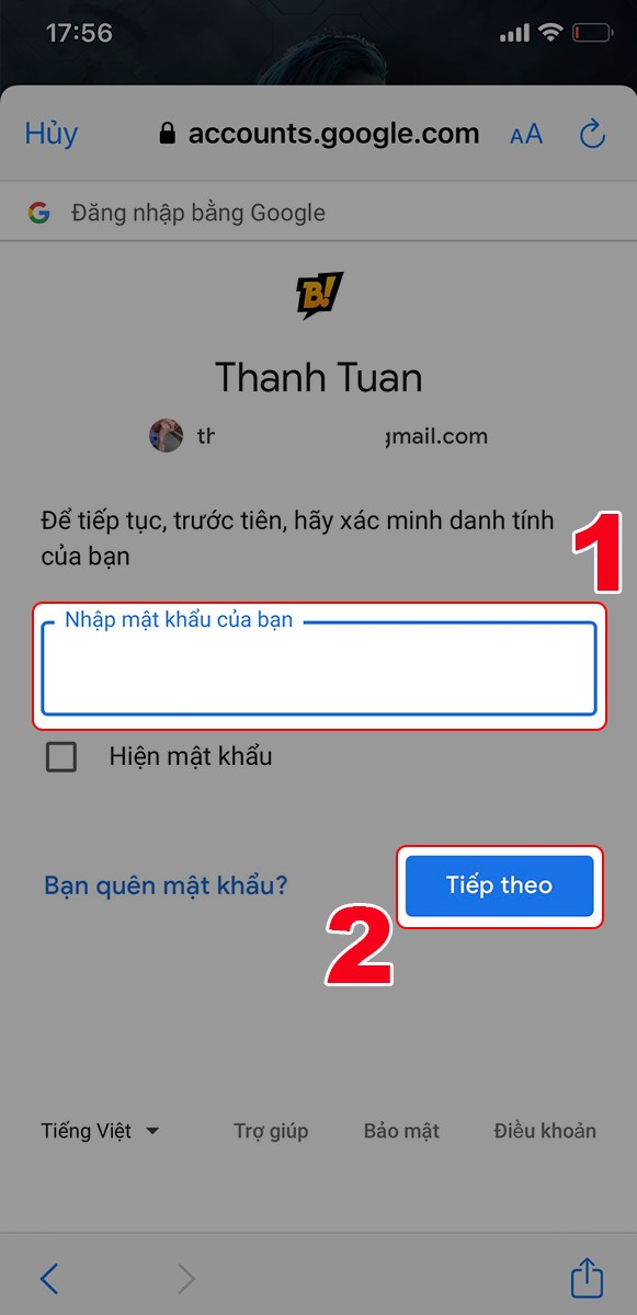 Nhập mật khẩu Nhập mật khẩu