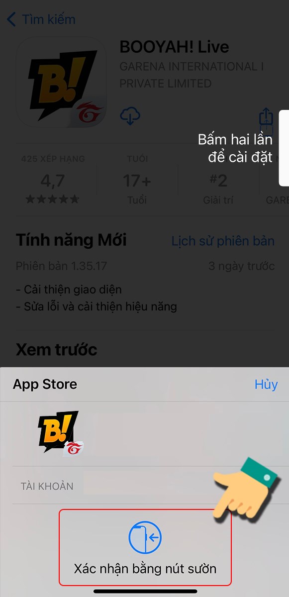 Nhấn nút sườn để xác nhận tải ứng dụng Nhấn nút sườn để xác nhận tải ứng dụng