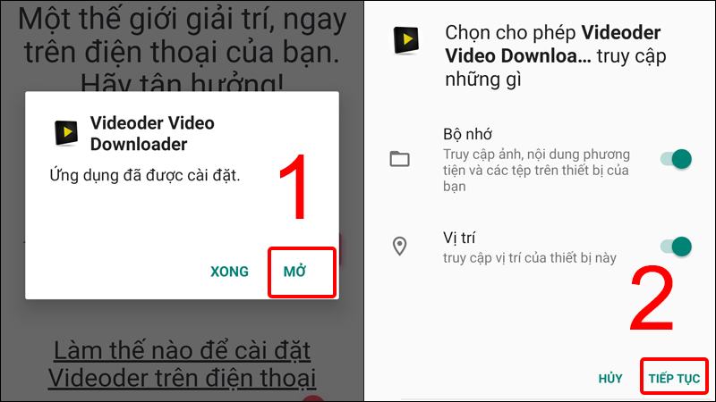 Chọn Mở khi có thông báo Ứng dụng đã được cài đặt