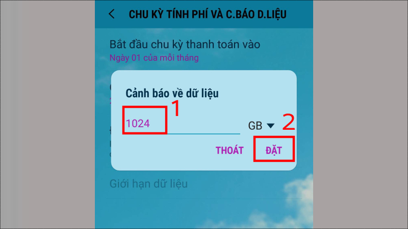 Đặt lại mức dữ liệu cao hơn