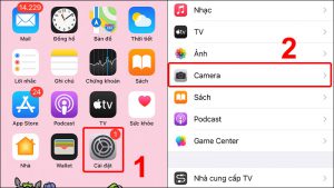 Vào Cài đặt và chọn Camera
