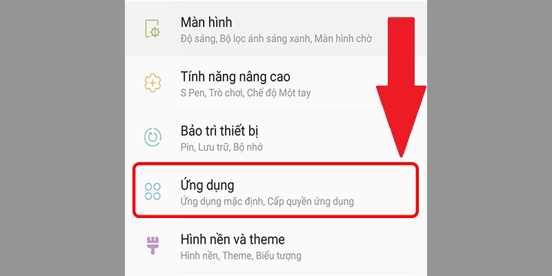 Vào Ứng dụng trong phần cài đặt