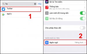 Chuyển đổi ngôn ngữ Twitter trong Cài đặt của máy