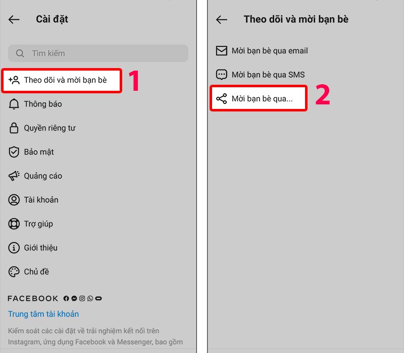 Chọn Theo dõi và mời bạn bè qua Chọn Theo dõi và mời bạn bè qua