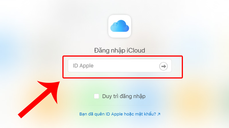 Đăng nhập tài khoản iCloud của bạn
