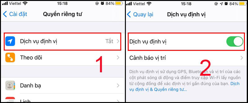 Bật định vị cho ứng dụng trên iPhone
