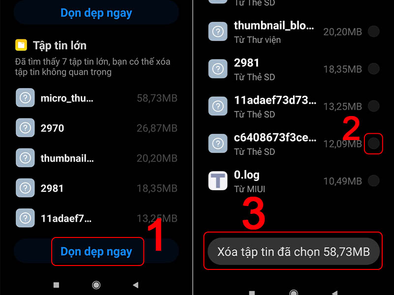 Chọn tệp tin cần xóa
