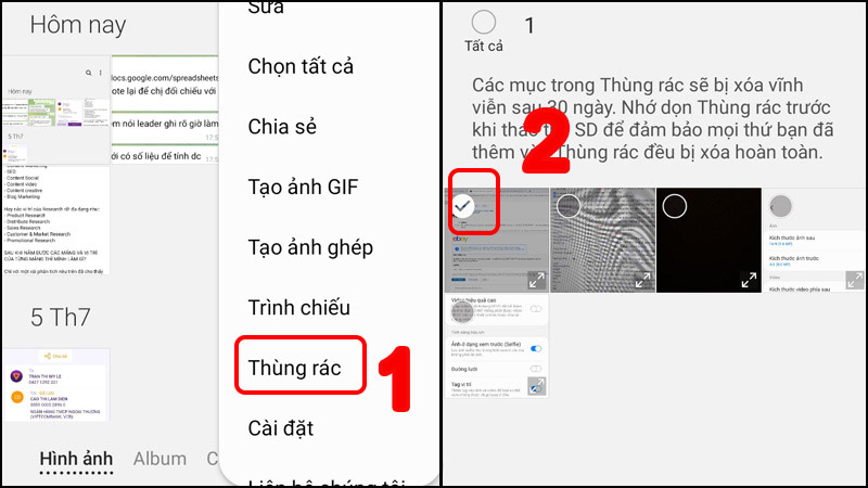 Nhấn giữ vào hình ảnh để chọn xóa.