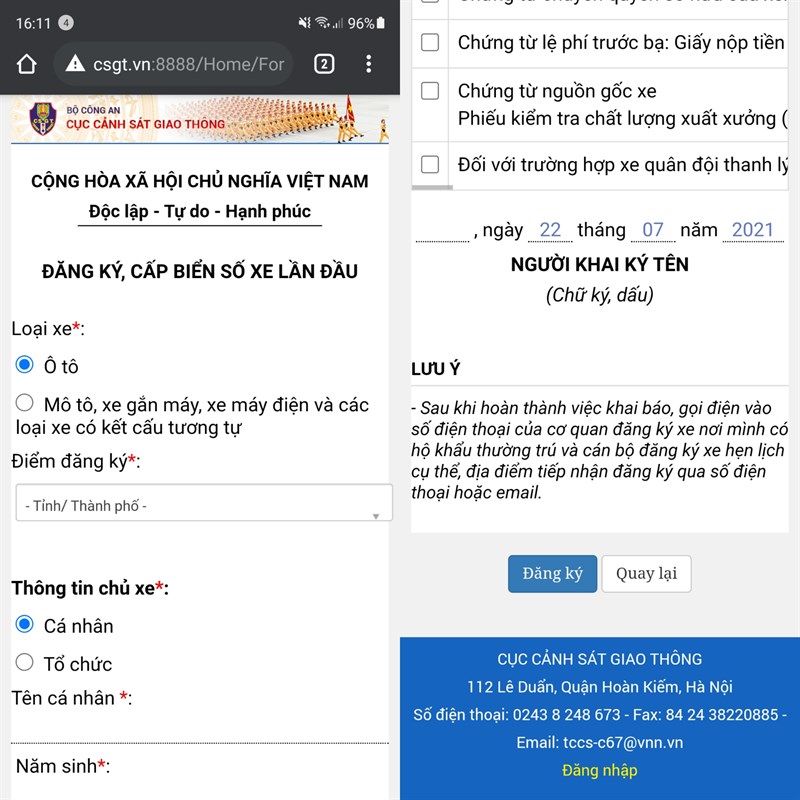 Cách đăng ký, cấp biển số xe lần đầu trực tuyến Cách đăng ký, cấp biển số xe lần đầu trực tuyến