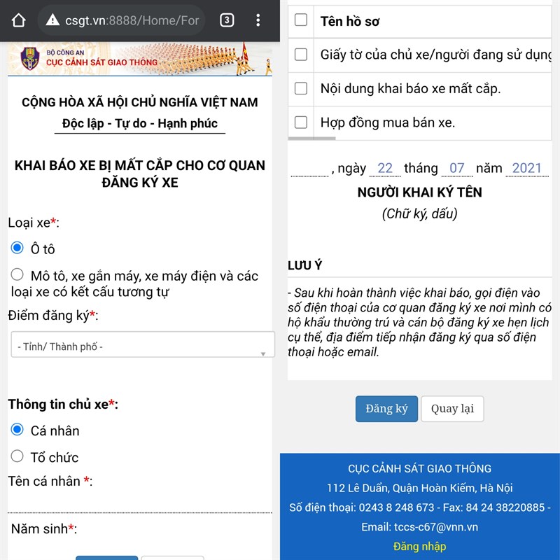 Cách khai báo xe bị mất cắp cho cơ quan đăng ký Cách khai báo xe bị mất cắp cho cơ quan đăng ký