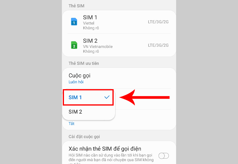 Chọn SIM bạn muốn dùng để gửi tin nhắn