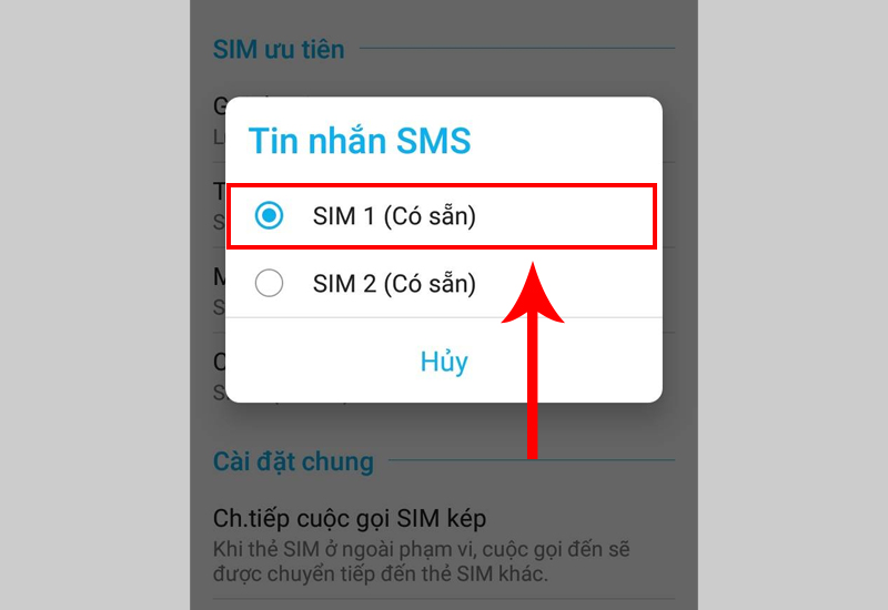 Chọn SIM muốn cài đặt cho gửi tin nhắn