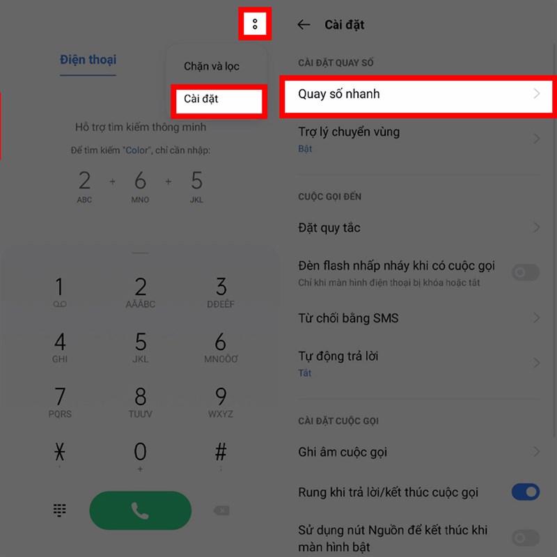 Cài đặt phím tắt cuộc gọi Cài đặt phím tắt cuộc gọi