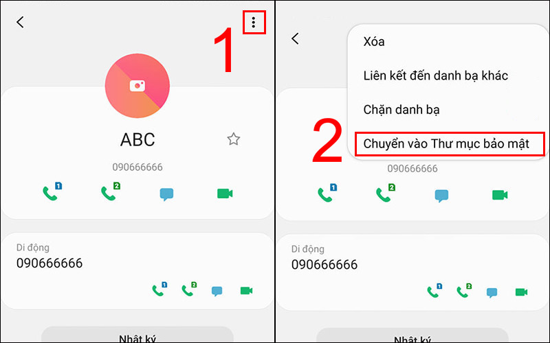 Chọn biểu tượng ba chấm rồi nhấn Chuyển vào Thư mục bảo mật