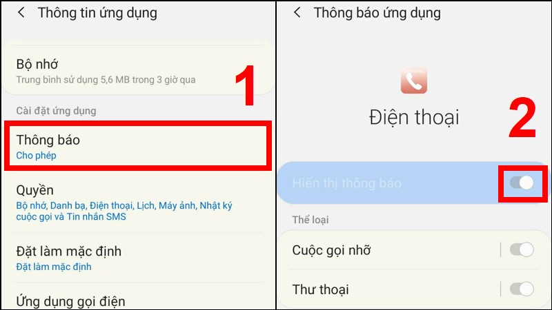 Chọn mục Thông báo, bật tính năng Hiển thị thông báo