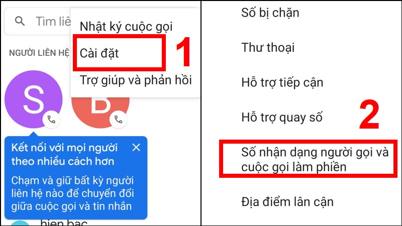 Chọn Số nhận dạng người gọi và cuộc gọi làm phiền