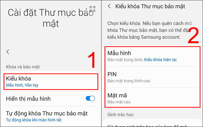 Vào Kiểu khóa rồi thiết lập kiểu khóa phù hợp