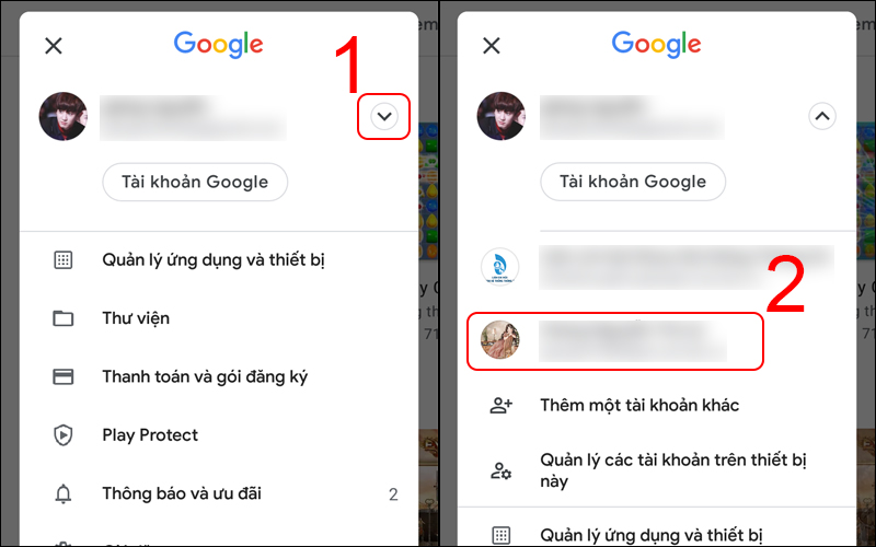 Nhấn vào biểu tượng Mũi tên xuống và chọn tài khoản bạn muốn liên kết