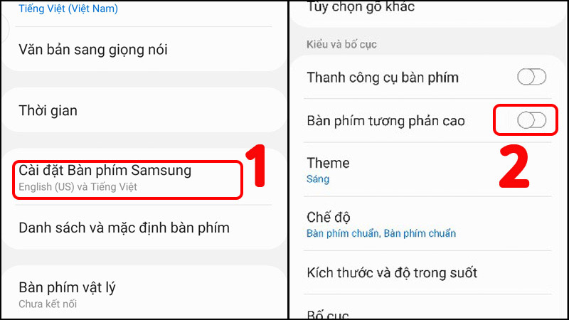 Tắt chọn Bàn phím tương phản cao