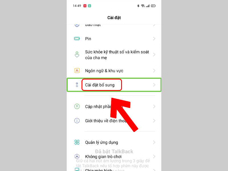 Chọn Cài đặt bổ sung