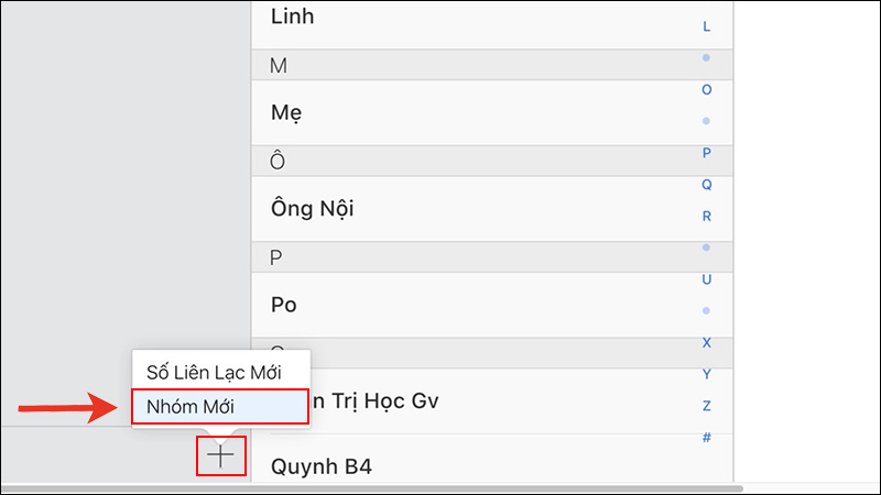 Nhấn vào biểu tượng dấu cộng, chọn Nhóm Mới