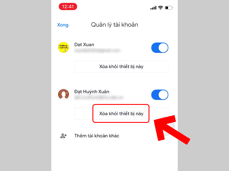 Xoá tài khoản khỏi thiết bị