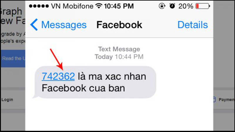 Xác nhận danh tính bằng mã được Facebook gửi đến số điện thoại
