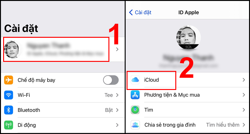 Truy cập vào iCloud trong Cài đặt