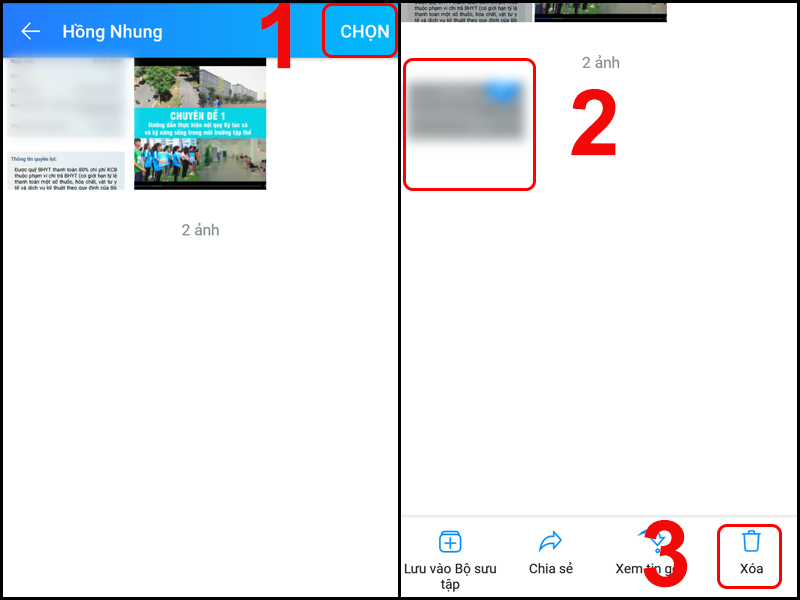 Thao tác chọn và xóa ảnh