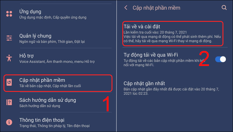 Thao tác cập nhật điện thoại