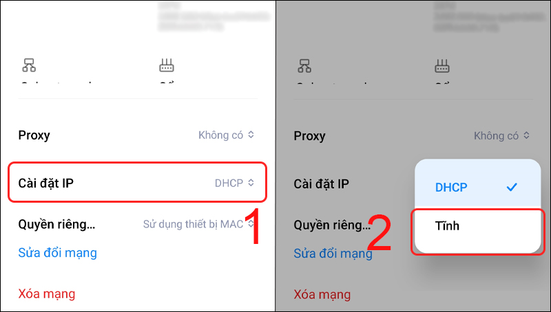Chọn Tĩnh trong Cài đặt IP