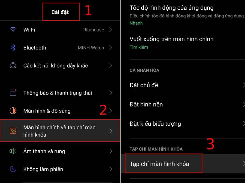 Truy cập vào Cài đặt màn hình khóa
