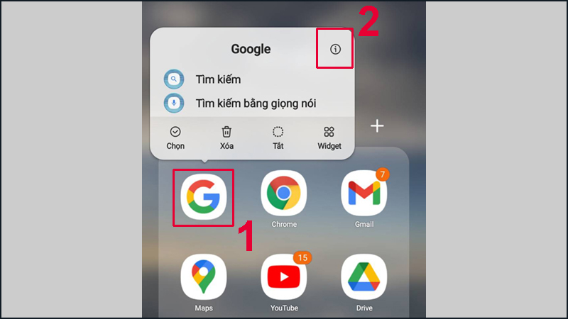 Chọn chữ i để truy cập vào tùy chọn các thông báo của Google