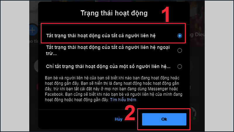 Hãy tắt trạng thái hoạt động của tất cả người liên hệ